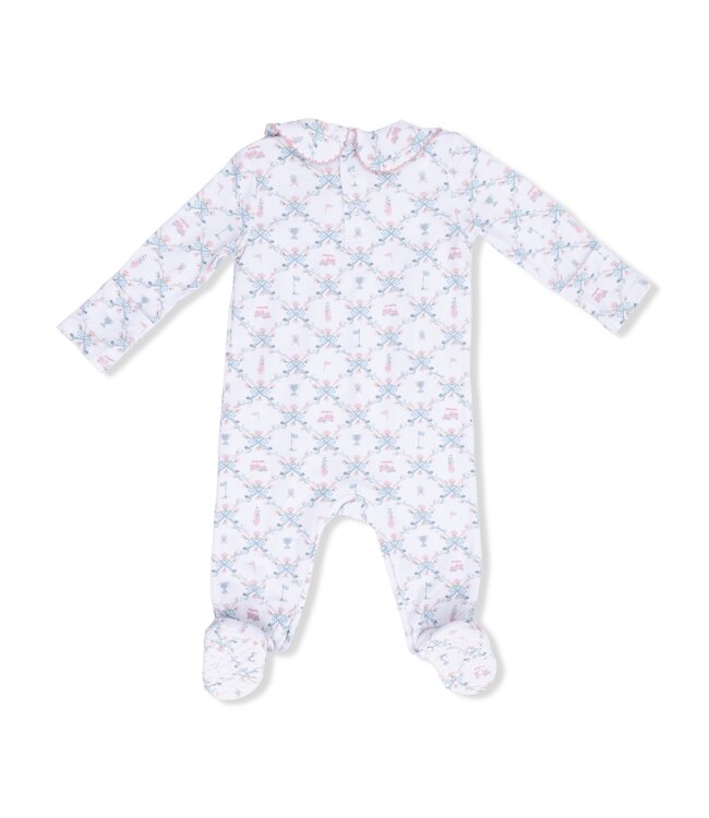 Angel Dear White/Pink Golf Trellis Smocked Peter Pan Footie