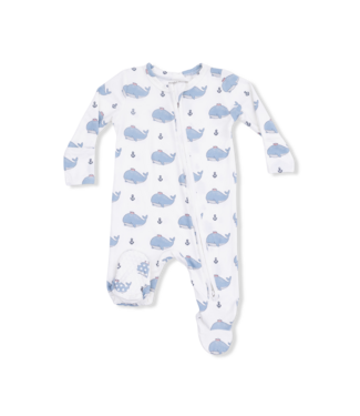 Angel Dear Ivory/Blue Bubbly Sailor Whales  2 Way Zip Footie