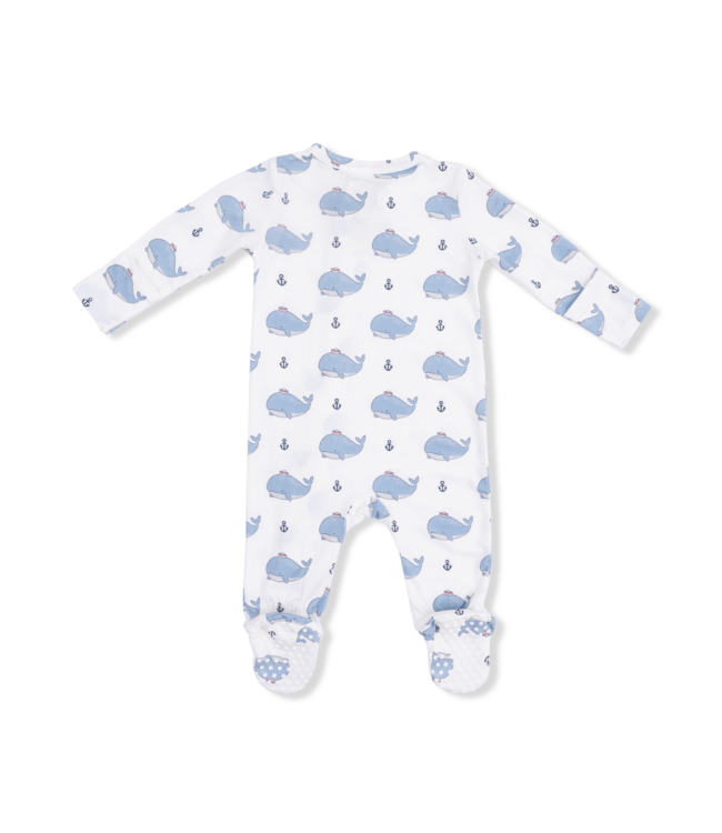 Angel Dear Ivory/Blue Bubbly Sailor Whales  2 Way Zip Footie