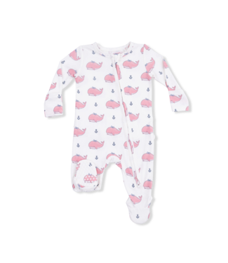 Angel Dear Pink Bubbly Whale with Bow 2 Way Ruffle Back Zip Footie