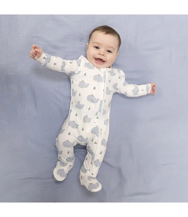 Angel Dear Ivory/Blue Bubbly Sailor Whales  2 Way Zip Footie