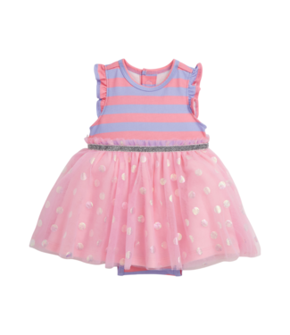 Magnetic Me Shell Pink Stripe Flutter Sleeve Tutu Bodysuit Dress