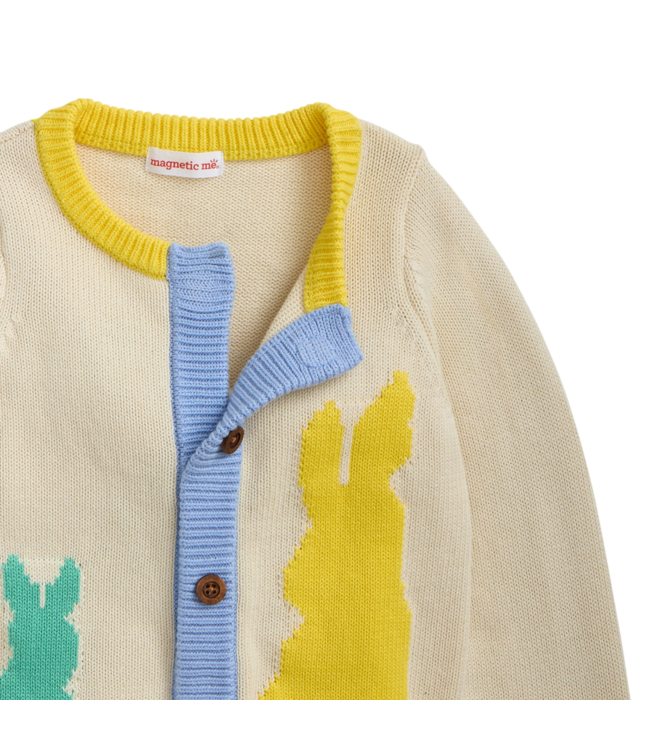 Cream Intarsia Cardigan with Bunny Yellow