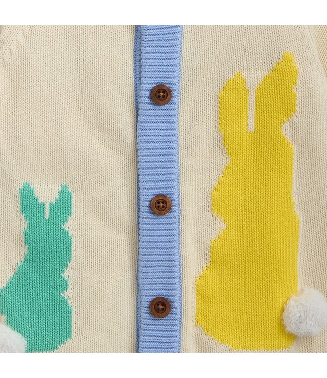 Cream Intarsia Cardigan with Bunny Yellow