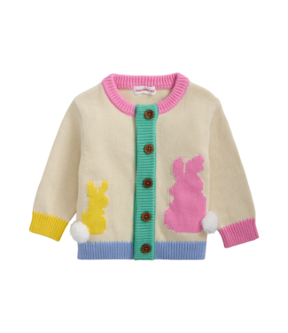 Magnetic Me Cream Intarsia Cardigan with Bunny Pink Neck