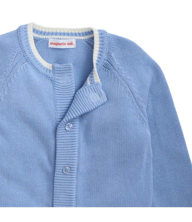 Blue Crew Neck Cardigan with Tipping
