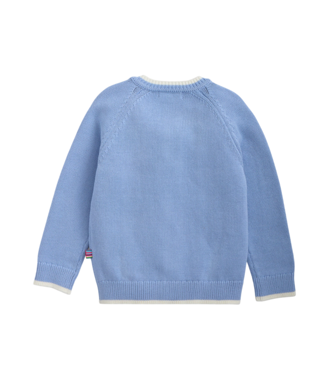Blue Crew Neck Cardigan with Tipping