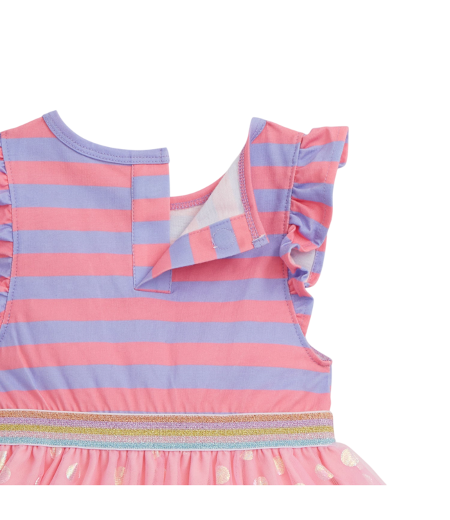 Shell Pink Stripe Flutter Sleeve Tutu Dress