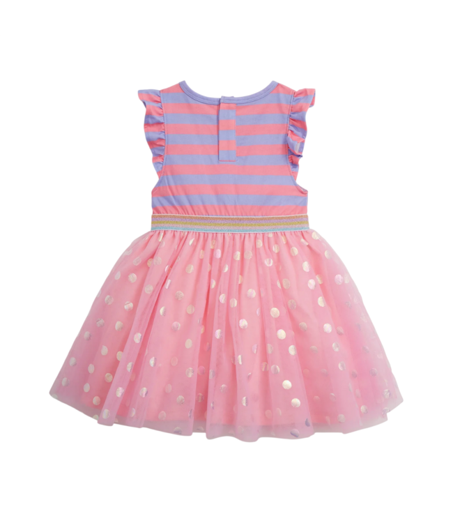 Shell Pink Stripe Flutter Sleeve Tutu Dress