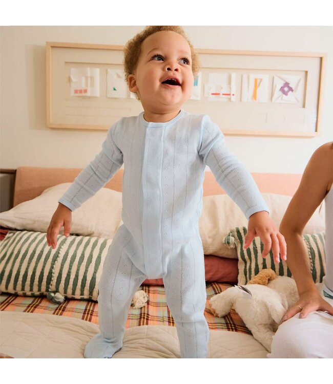 Love Lines Blue Pointelle Footie