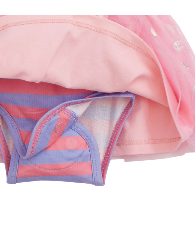 Shell Pink Stripe Flutter Sleeve Tutu Bodysuit Dress