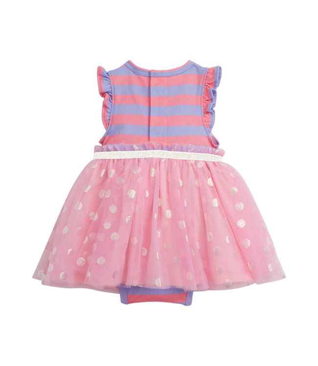 Shell Pink Stripe Flutter Sleeve Tutu Bodysuit Dress
