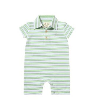 Me & Henry Lime/Blue/White Stripe Pique Polo Romper