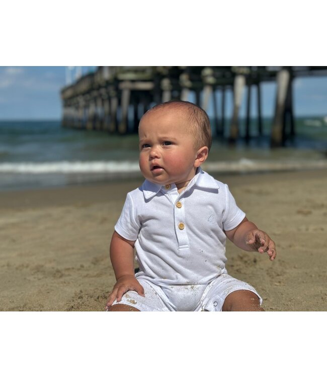 Me & Henry White Pique Polo Romper