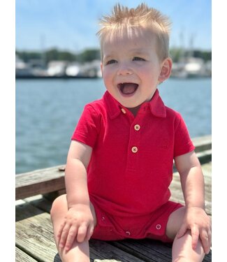 Me & Henry Red Pique Polo Romper