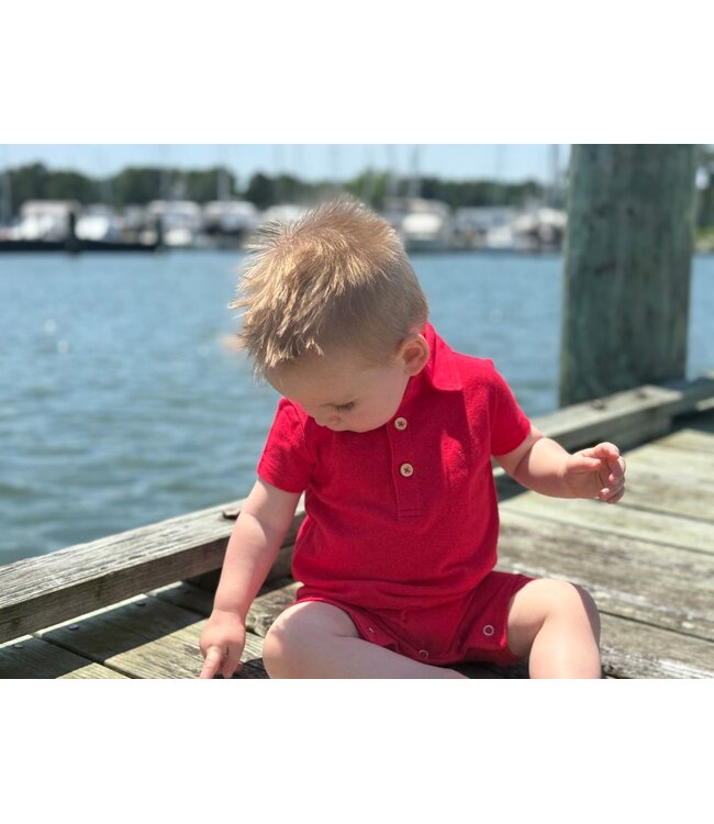 Red Pique Polo Romper