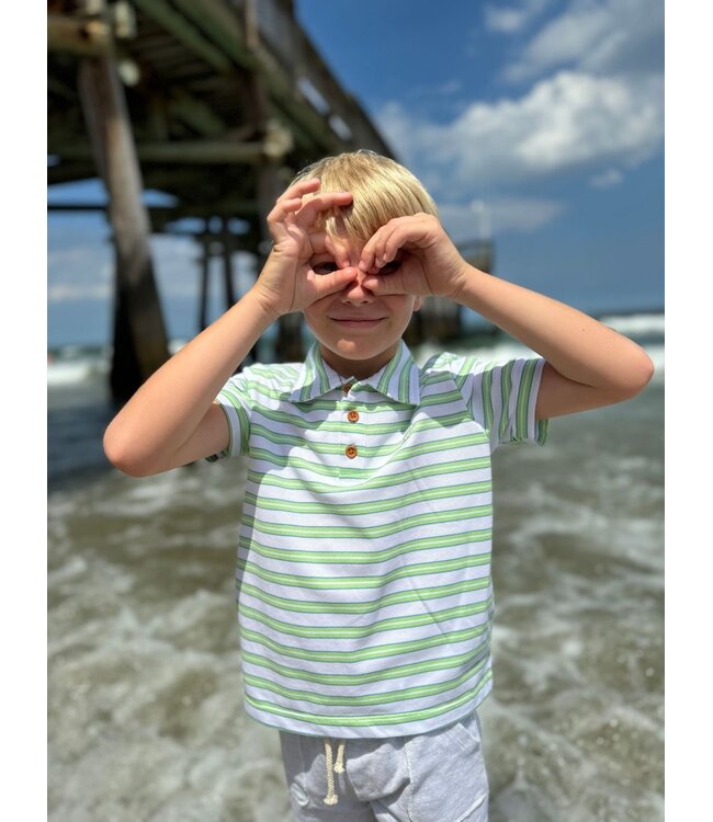 Me & Henry Lime/White/Blue Stripe Polo