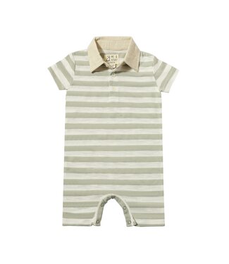 Me & Henry Grey/White Striped Polo Romper
