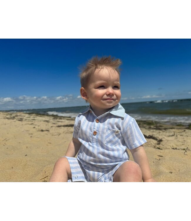 Me & Henry Blue/White Stripe Woven Romper