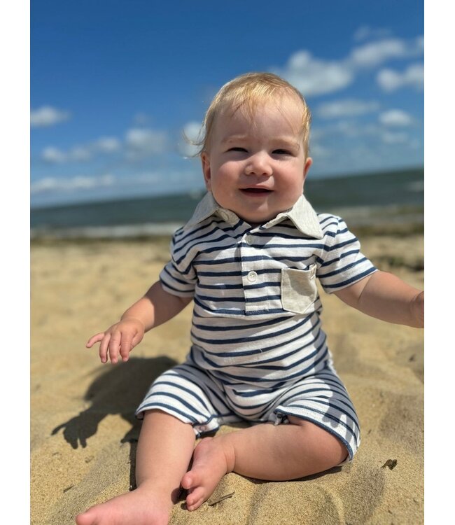 Me & Henry Navy/White Polo Romper