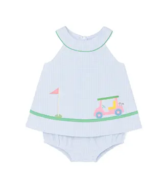 Florence Eiseman Check Seersucker Skirted Romper with Golf Cart