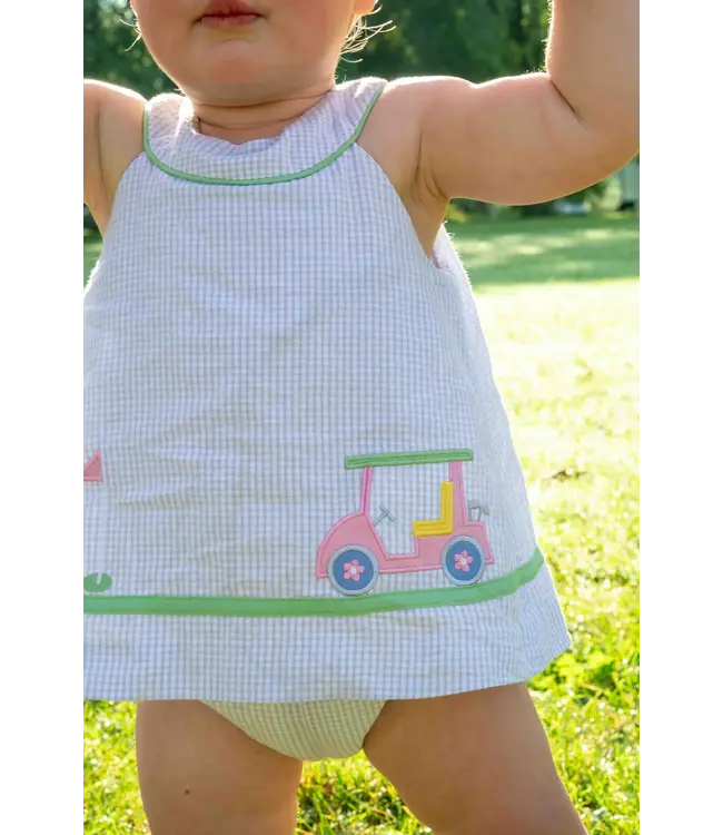 Florence Eiseman Check Seersucker Skirted Romper with Golf Cart