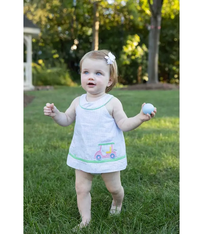 Florence Eiseman Check Seersucker Skirted Romper with Golf Cart