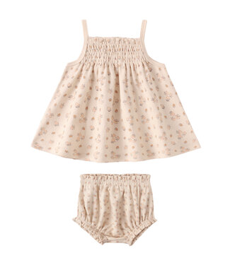 Quincy Mae Ecru Strawberries Smocked Tank Bloomer Set