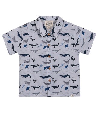 Me & Henry Blue Whale Print Woven Shirt