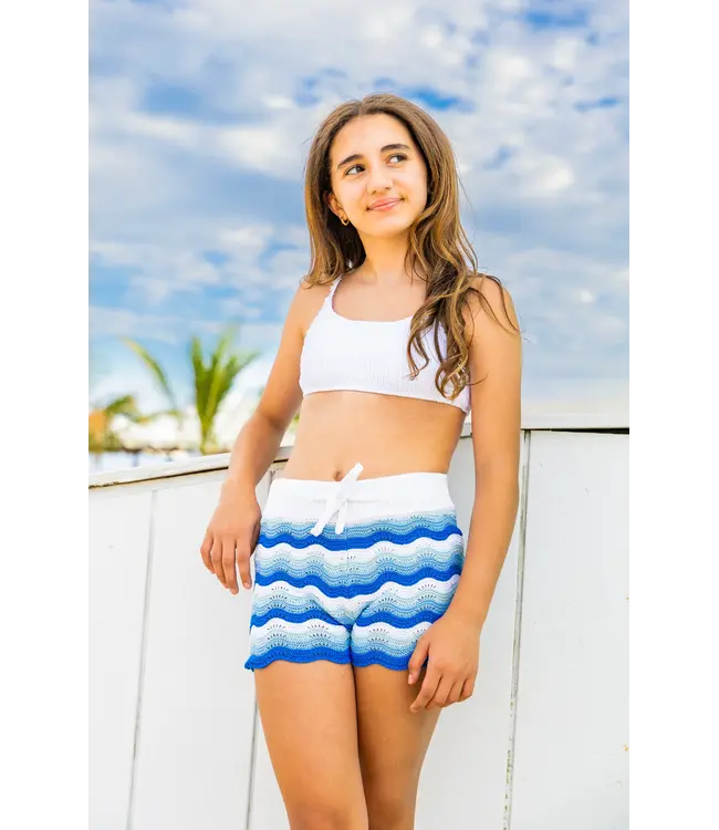 Limeapple Blue Eliora Crochet Knit Shorts