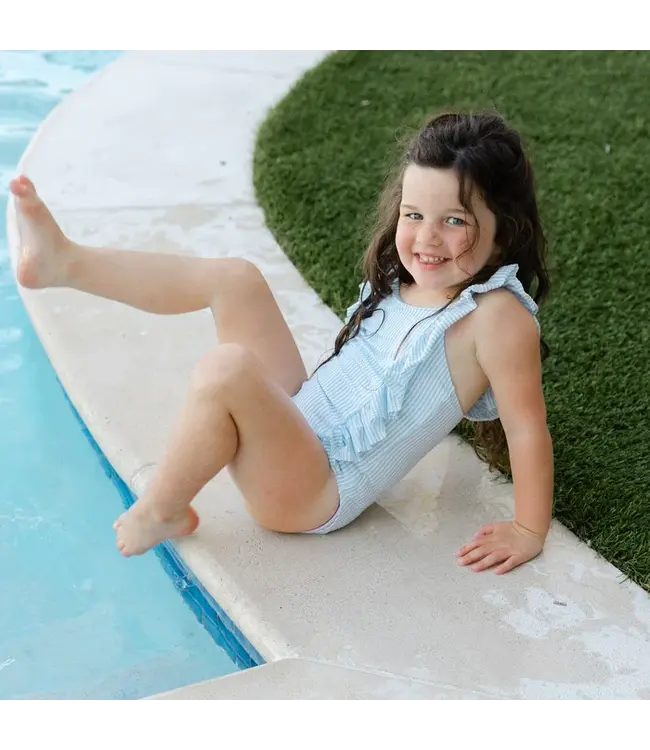 Bailey Boys Blue Stripe Seersucker Swimsuit