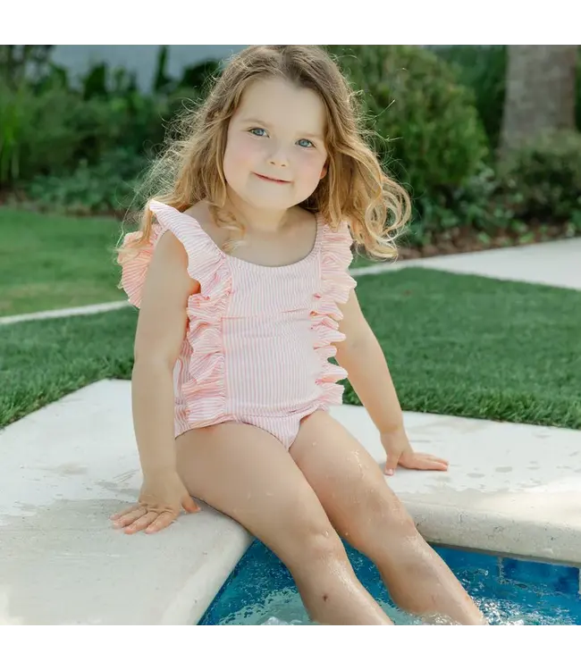Coral Stripe Seersucker Swimsuit