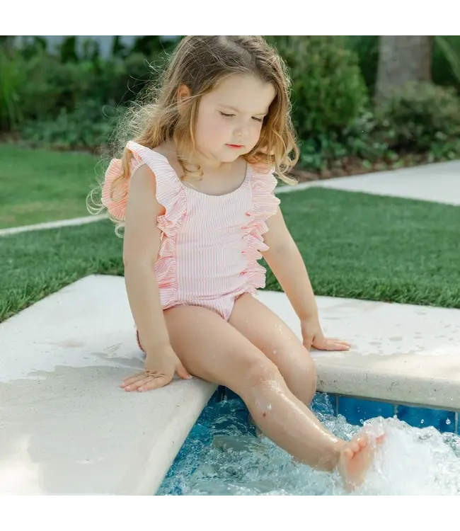 Bailey Boys Coral Stripe Seersucker Swimsuit