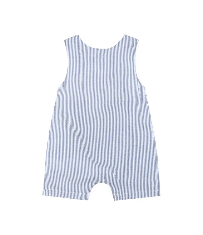 Lil Cactus Blue Seersucker Baseball Smocked Shortall