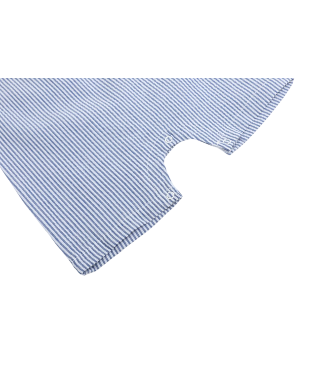 Lil Cactus Blue Seersucker Baseball Smocked Shortall