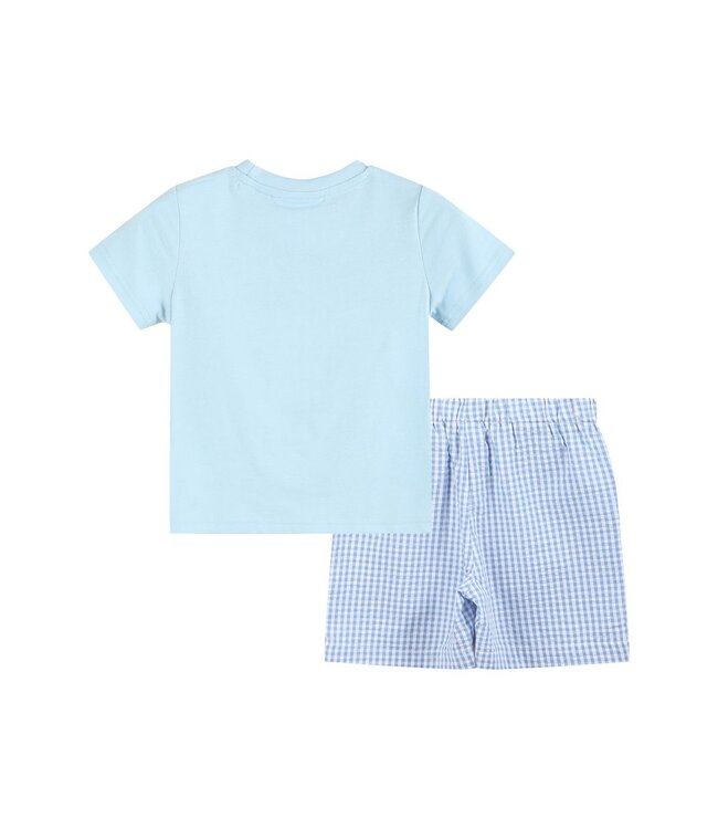 Lil Cactus Blue Gingham Crawfish Smocked Shirt & Short Set