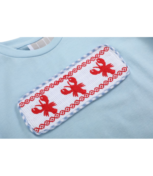 Lil Cactus Blue Gingham Crawfish Smocked Shirt & Short Set