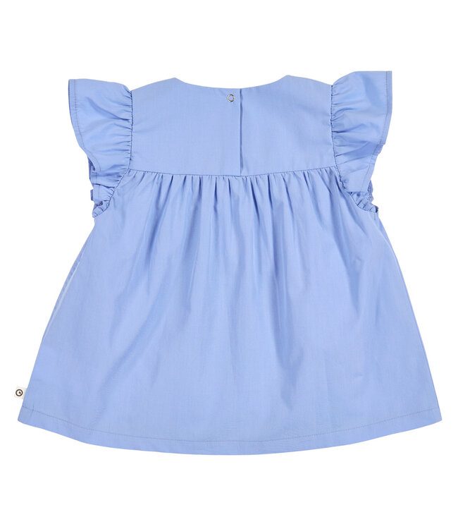 Shell Blue Poplin Frill S/S Top