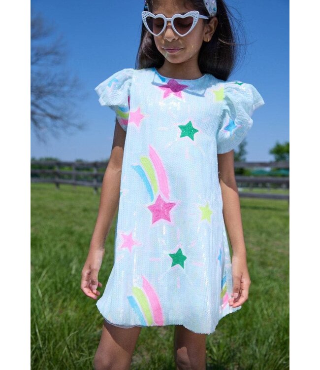 Lola & the Boys Rainbow Shooting Star Sequin Dress