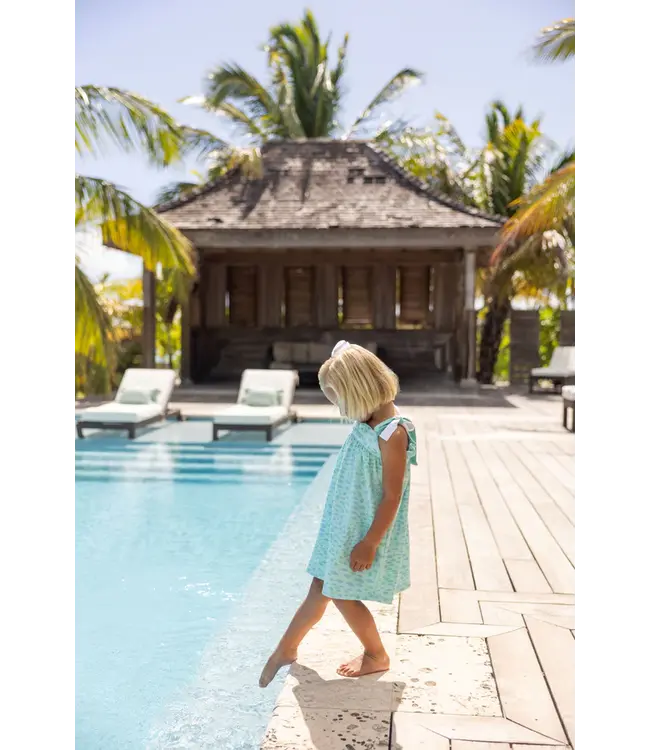 Beaufort Bonnet Sarasota School of Fish/White/Teal Laineys Little Dress