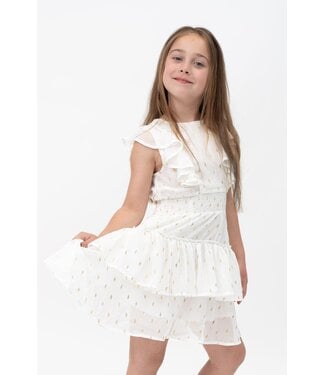 Ivory/Gold Ruffle Top Smocked Waist Dress with Tiers