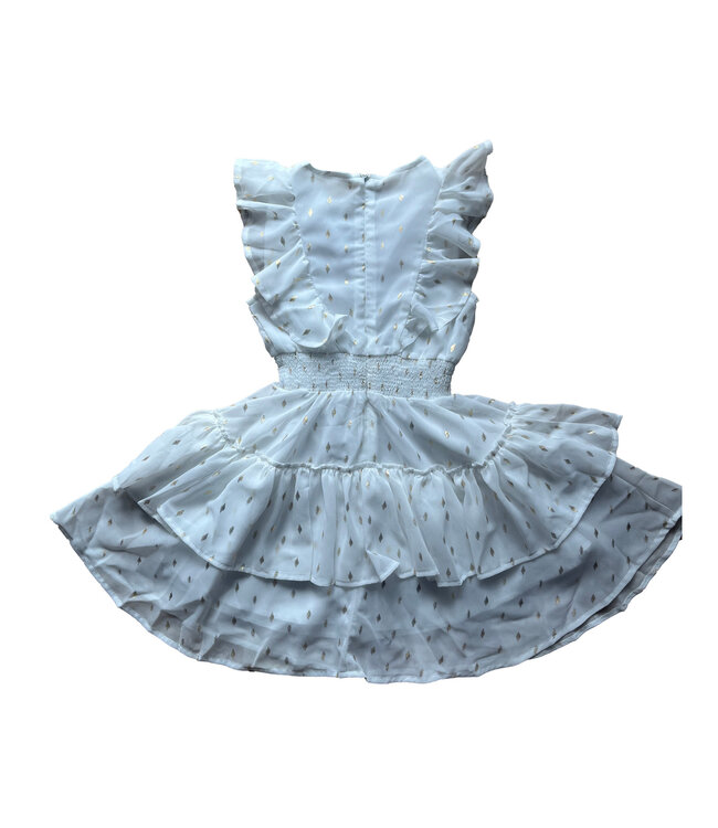 Ivory/Gold Ruffle Top Smocked Waist Dress with Tiers