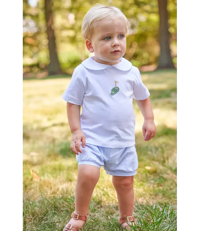 Little English Light Blue Mini Gingham Seersucker Banded Short