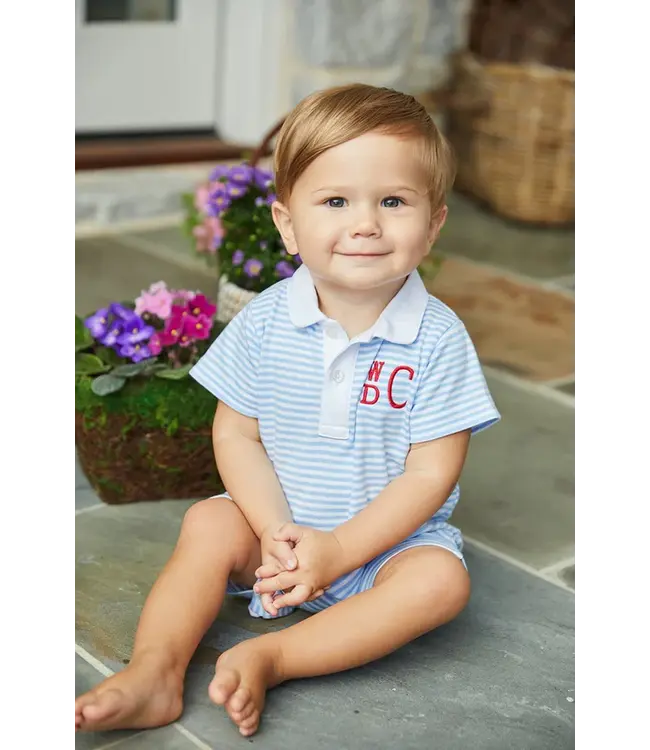 Little English Light Blue Stripe Peter Pan Polo Romper