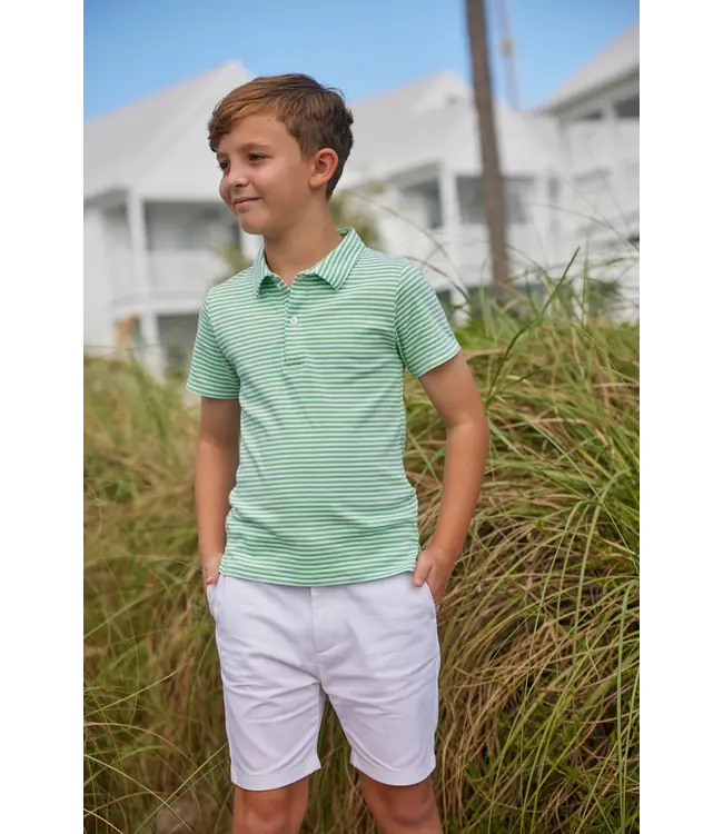 Little English Green Stripe S/S Polo