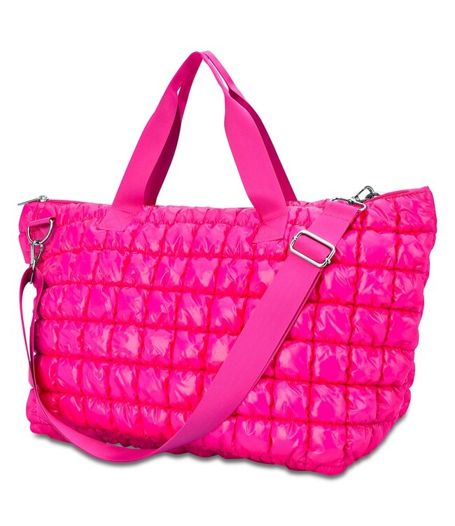 Iscream Hot Pink Shiny Puffer Overnight Bag
