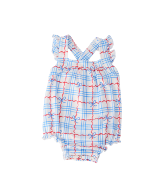 Mila & Rose Patriotic Picnic Ruffle Cross Back Romper