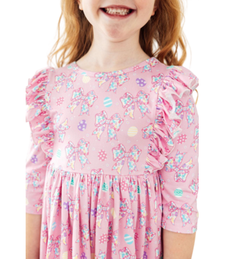 Mila & Rose Little Bow Peeps 3/4 Sleeve Ruffle Twirl Dress