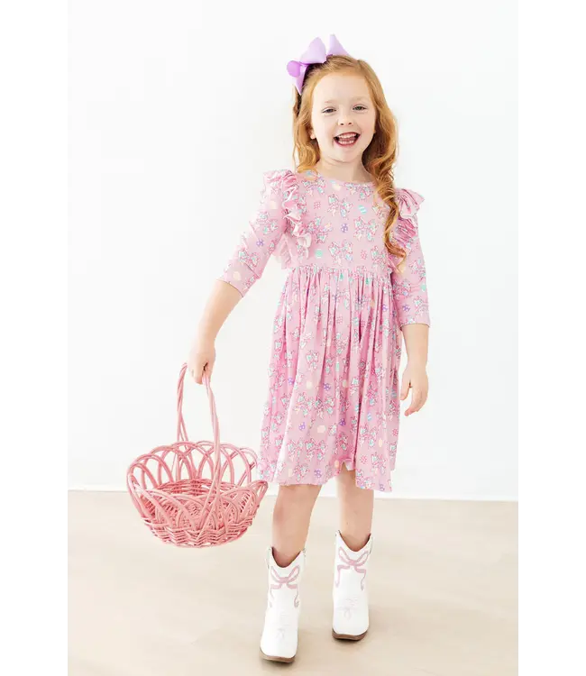 Little Bow Peeps 3/4 Sleeve Ruffle Twirl Dress