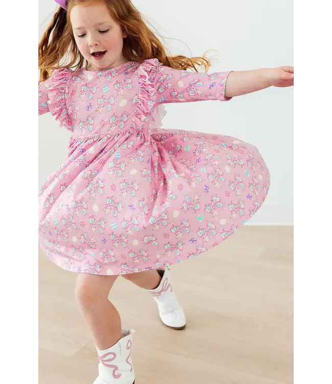 Mila & Rose Little Bow Peeps 3/4 Sleeve Ruffle Twirl Dress